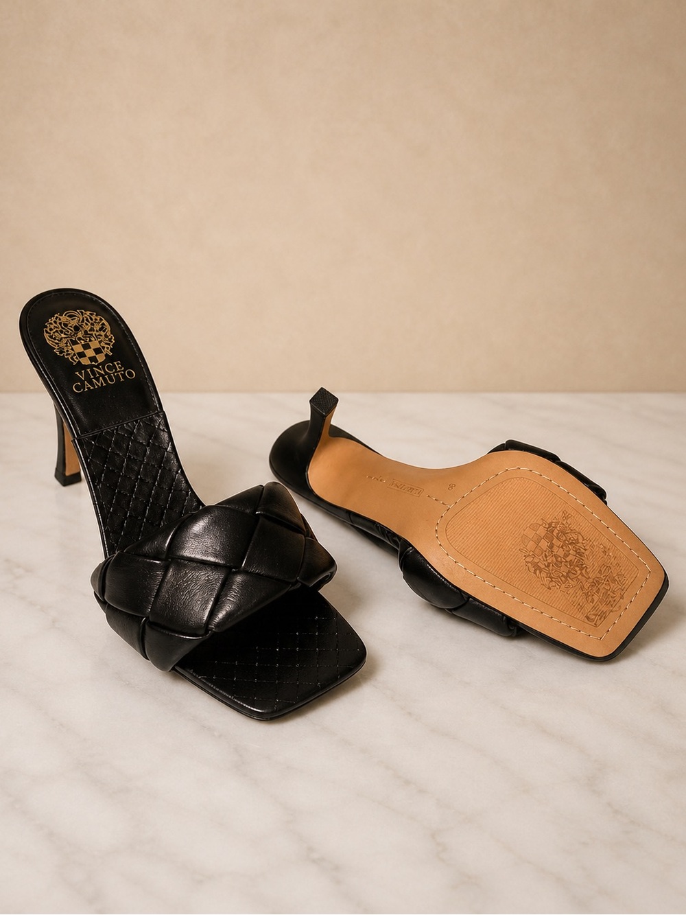 Vince Camuto Brelanie Black Woven Leather Heeled Sandals Square Toe Size 9 🤍 - Picture 8 of 10
